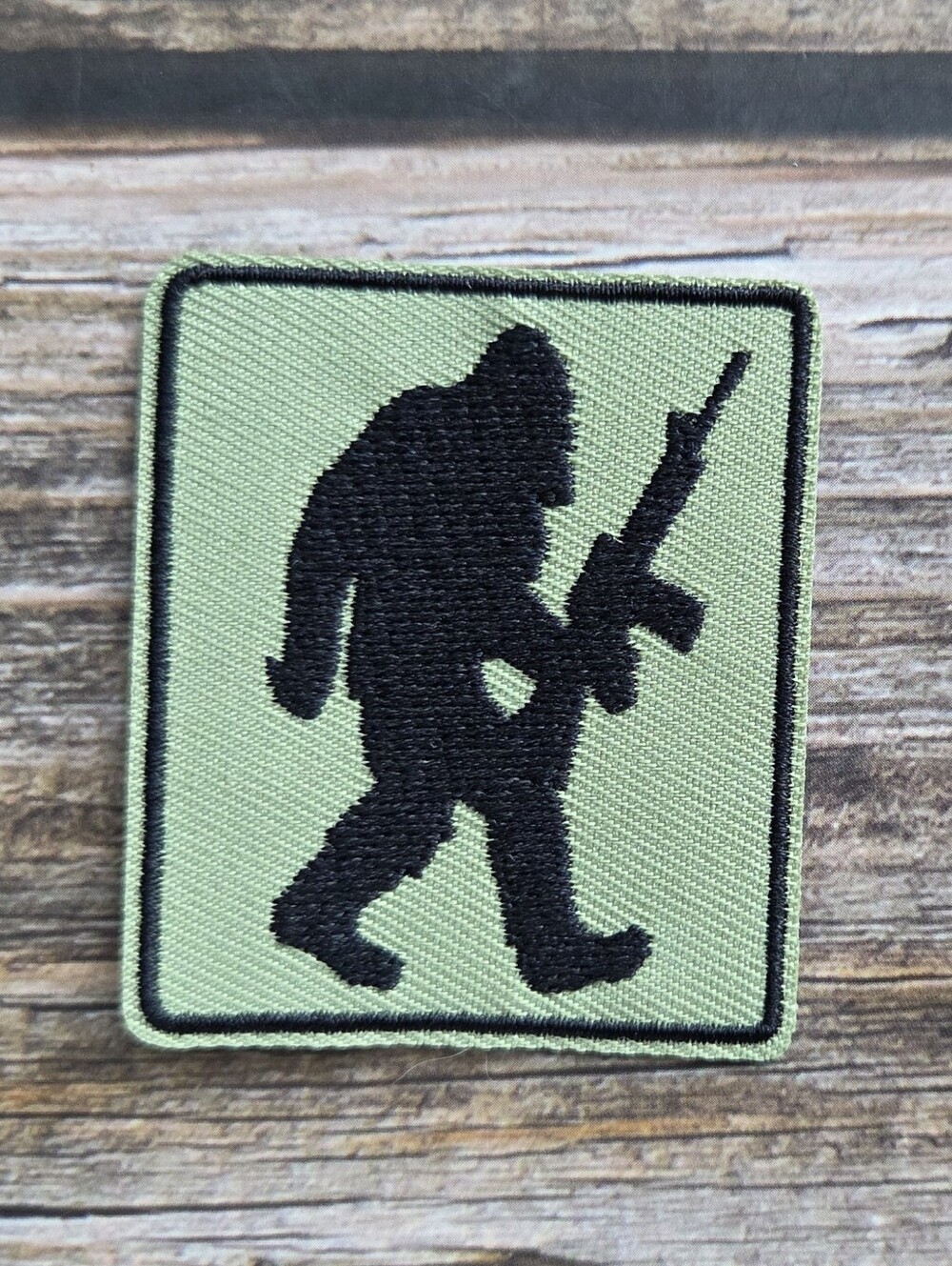 Bigfoot Sasquatch Holding A Gun Ak47 Military Army Adventure Iron on Patch